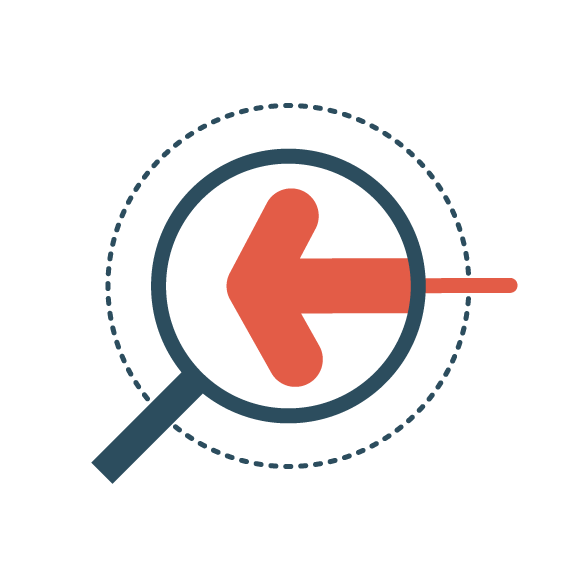 Icon | Circle with magnifying glass looking at arrow